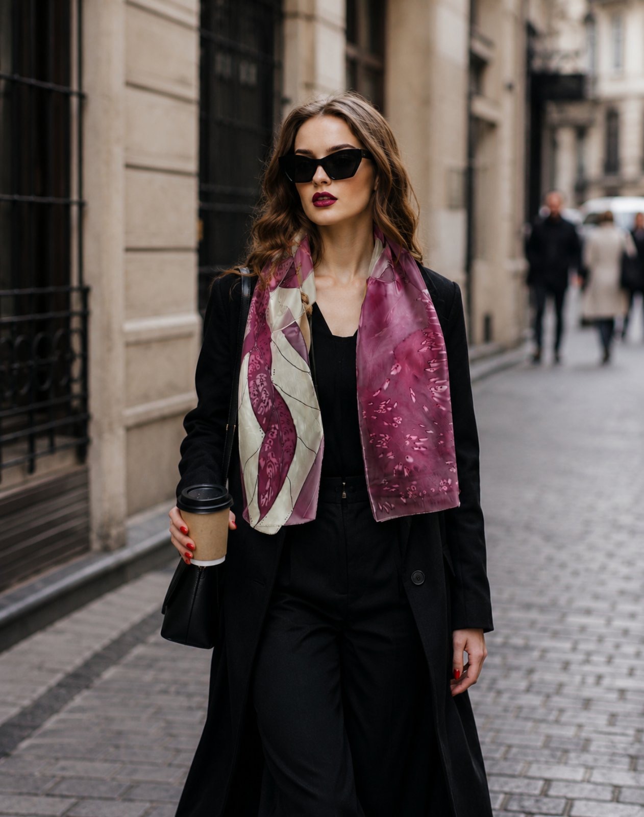Svilena ešarpa slikana rukom ~ Burgundy Flow~